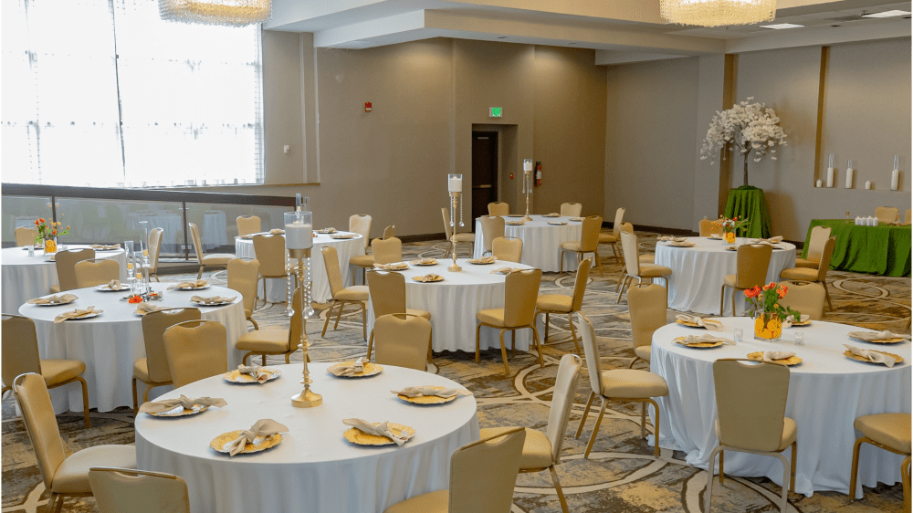 Memphis hotel wedding venue - Vitality Hotel wedding hall with laid tables