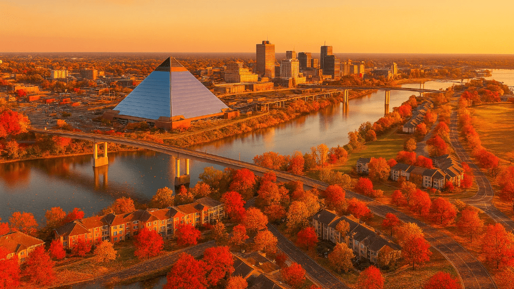 Memphis hotel Thanksgiving - Aerial view of downtown Memphis during the fall Thanksgiving season