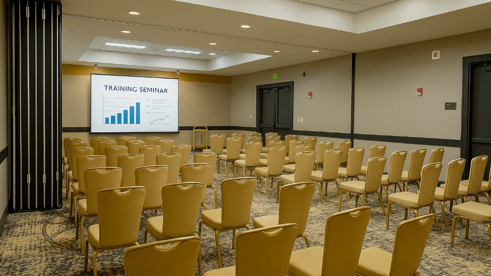 Training event venue in Memphis - Vitality Hotel training event room in Memphis with chairs facing stage