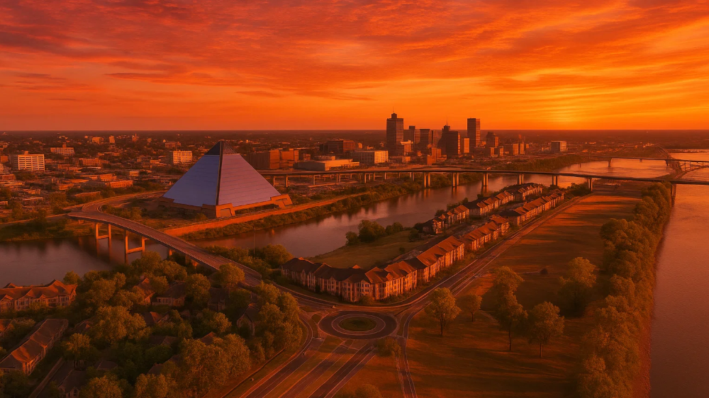 Memphis what to see in 1, 2 or 3 days - Downtown Memphis panorama seen from above at sunset